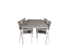 Levels tuinmeubelset tafel 100x229/310cm en 6 stoel Levels wit, grijs.