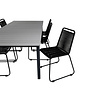 Levels tuinmeubelset tafel 100x229/310cm en 6 stoel stapel Lindos zwart, grijs.