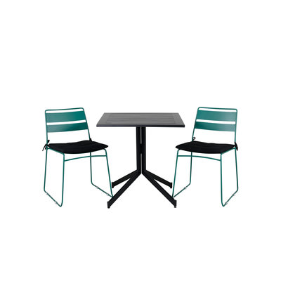 Way tuinmeubelset tafel 70x70cm en 2 stoel Lina groen, zwart.