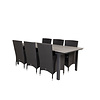 Levels tuinmeubelset tafel 100x229/310cm en 6 stoel Malin zwart, grijs.