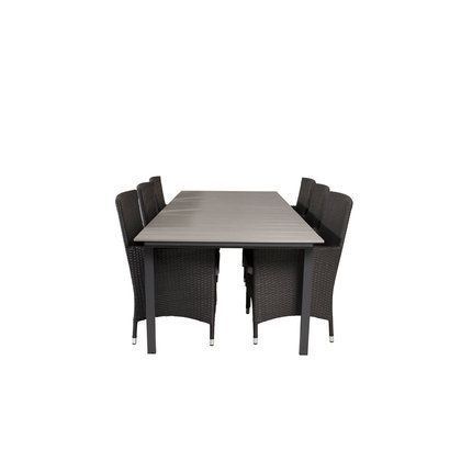Levels tuinmeubelset tafel 100x229/310cm en 6 stoel Malin zwart, grijs.