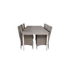Levels tuinmeubelset tafel 100x229/310cm en 6 stoel Malin grijs.