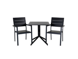 Way tuinmeubelset tafel 70x70cm en 2 stoel Levels zwart.