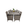 Levels tuinmeubelset tafel 100x229/310cm en 8 stoel Malin grijs.