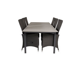 Levels tuinmeubelset tafel 100x229/310cm en 6 stoel Padova zwart, grijs.