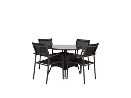Volta tuinmeubelset tafel Ø90cm en 4 stoel Santorini zwart.