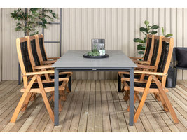 Levels tuinmeubelset tafel 100x229/310cm en 6 stoel Peter naturel, grijs.