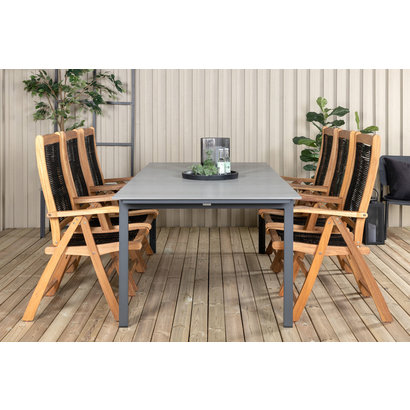 Levels tuinmeubelset tafel 100x229/310cm en 6 stoel Peter naturel, grijs.