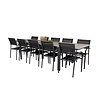 Levels tuinmeubelset tafel 100x229/310cm en 10 stoel Santorini zwart, grijs.