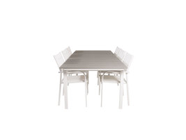 Levels tuinmeubelset tafel 100x229/310cm en 6 stoel Santorini wit, grijs.