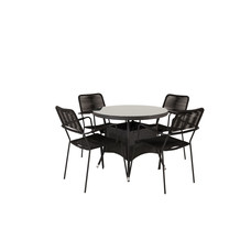 Volta tuinmeubelset tafel Ã˜90cm en 4 stoel armleuningS Lindos zwart.
