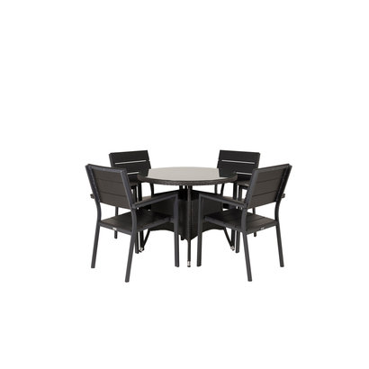 Volta tuinmeubelset tafel Ø90cm en 4 stoel Levels zwart.