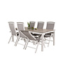 Llama tuinmeubelset tafel 100x205cm en 6 stoel 5pos Albany wit, grijs, crèmekleur.