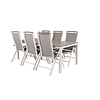 Llama tuinmeubelset tafel 100x205cm en 6 stoel 5pos Albany wit, grijs, crèmekleur.