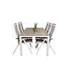 Llama tuinmeubelset tafel 100x205cm en 6 stoel 5pos Albany wit, grijs, crèmekleur.