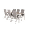 Llama tuinmeubelset tafel 100x205cm en 6 stoel 5pos Albany wit, grijs, crèmekleur.