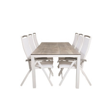 Llama tuinmeubelset tafel 100x205cm en 6 stoel 5posalu  Albany wit, grijs, crÃ¨mekleur.