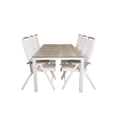 Llama tuinmeubelset tafel 100x205cm en 6 stoel 5posalu  Albany wit, grijs, crèmekleur.