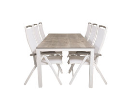 Llama tuinmeubelset tafel 100x205cm en 6 stoel 5posalu  Albany wit, grijs, crÃ¨mekleur.