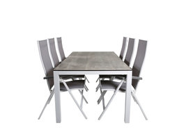 Llama tuinmeubelset tafel 100x205cm en 6 stoel L5pos Albany wit, grijs, crÃ¨mekleur.
