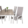 Llama tuinmeubelset tafel 100x205cm en 6 stoel Copacabana wit, grijs, crèmekleur.