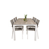 Llama tuinmeubelset tafel 100x205cm en 6 stoel Levels wit, grijs, crÃ¨mekleur.