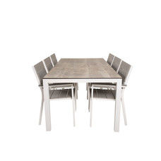 Llama tuinmeubelset tafel 100x205cm en 6 stoel Levels wit, grijs, crÃ¨mekleur.