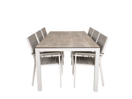 Llama tuinmeubelset tafel 100x205cm en 6 stoel Levels wit, grijs, crèmekleur.