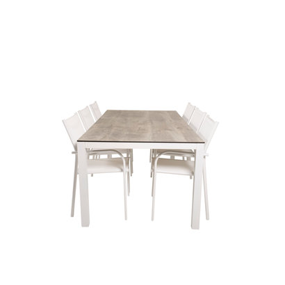 Llama tuinmeubelset tafel 100x205cm en 6 stoel Santorini wit, grijs, crèmekleur.