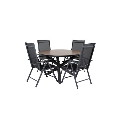 Llama tuinmeubelset tafel Ã˜120cm en 4 stoel Break zwart, bruin.