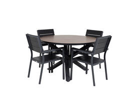 Llama tuinmeubelset tafel Ã˜120cm en 4 stoel Levels zwart, bruin.