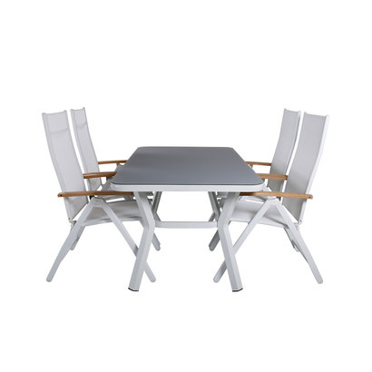 Virya tuinmeubelset tafel 90x160cm en 4 stoel Panama wit, grijs.