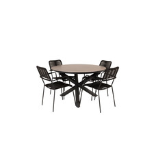 Llama tuinmeubelset tafel Ã˜120cm en 4 stoel armleuningS Lindos zwart, bruin.