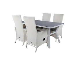 Virya tuinmeubelset tafel 90x160cm en 4 stoel Padova wit, grijs.