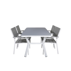 Virya tuinmeubelset tafel 90x160cm en 4 stoel Levels wit, grijs.