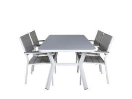 Virya tuinmeubelset tafel 90x160cm en 4 stoel Levels wit, grijs.