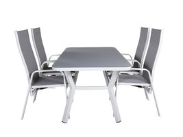 Virya tuinmeubelset tafel 90x160cm en 4 stoel Copacabana wit, grijs.