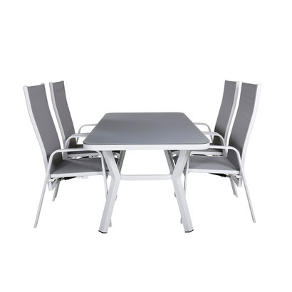 Virya tuinmeubelset tafel 90x160cm en 4 stoel Copacabana wit, grijs.