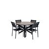 Llama tuinmeubelset tafel Ã˜120cm en 4 stoel Santorini zwart, bruin.