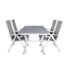 Virya tuinmeubelset tafel 90x160cm en 4 stoel Break wit, grijs.