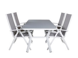 Virya tuinmeubelset tafel 90x160cm en 4 stoel Break wit, grijs.