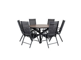 Llama tuinmeubelset tafel Ã˜120cm en 6 stoel Break zwart, bruin.