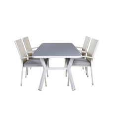 Virya tuinmeubelset tafel 90x160cm en 4 stoel Anna wit, grijs.