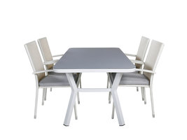 Virya tuinmeubelset tafel 90x160cm en 4 stoel Anna wit, grijs.