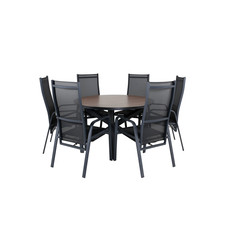 Llama tuinmeubelset tafel Ã˜120cm en 6 stoel Copacabana zwart, bruin.
