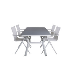 Virya tuinmeubelset tafel 90x160cm en 4 stoel alu Alina wit, grijs.
