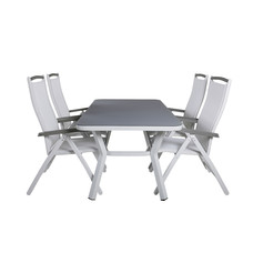 Virya tuinmeubelset tafel 90x160cm en 4 stoel 5posalu Albany wit, grijs.