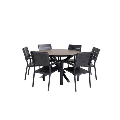 Llama tuinmeubelset tafel Ã˜120cm en 6 stoel Levels zwart, bruin.
