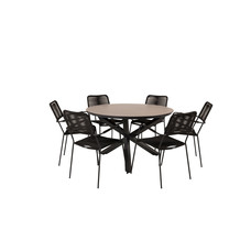 Llama tuinmeubelset tafel Ã˜120cm en 6 stoel armleuningS Lindos zwart, bruin.