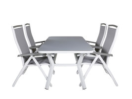 Virya tuinmeubelset tafel 90x160cm en 4 stoel 5posG Albany wit, grijs.
